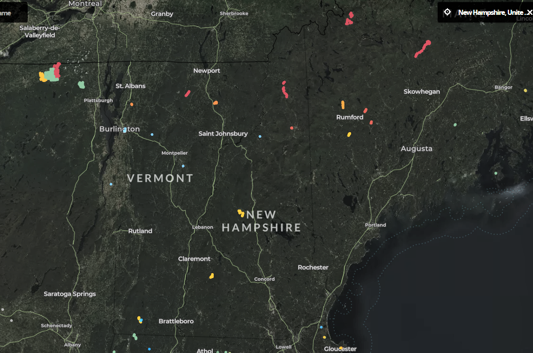 map of wind turbines in New Hampshire
