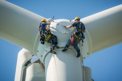 Workers on a wind turbine.